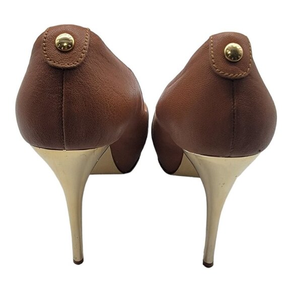 Michael Kors York Brown Leather Open Toe Platform Pumps Women's Size 9M* - Picture 7 of 7